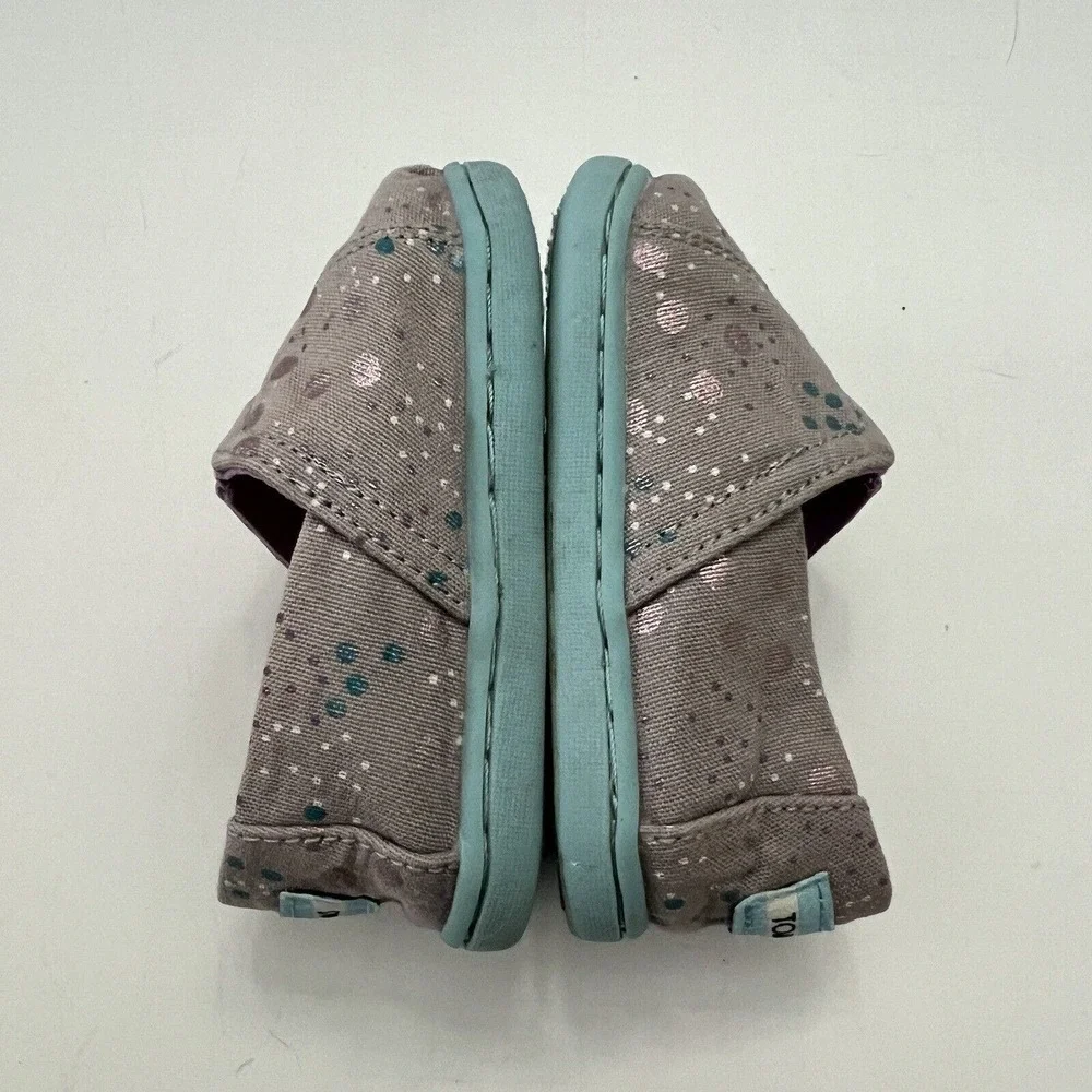Toms Tiny Alpargata Slip-on Classics Gray Metallic Dot Canvas Toddler Kid T4